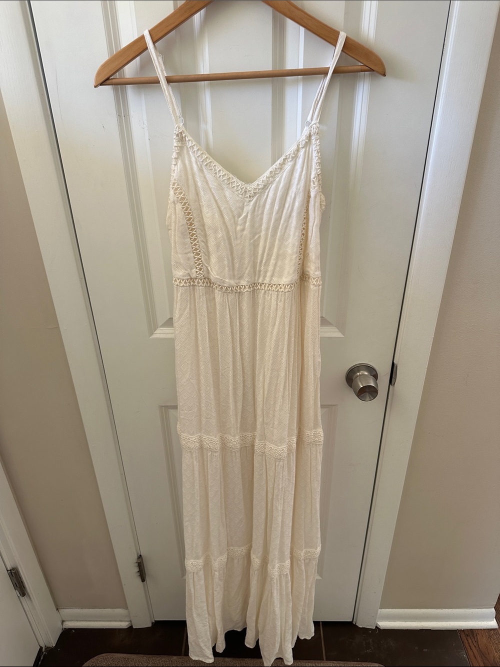 Joie Cream Lace-Trimmed Spaghetti Strap Maxi Dress